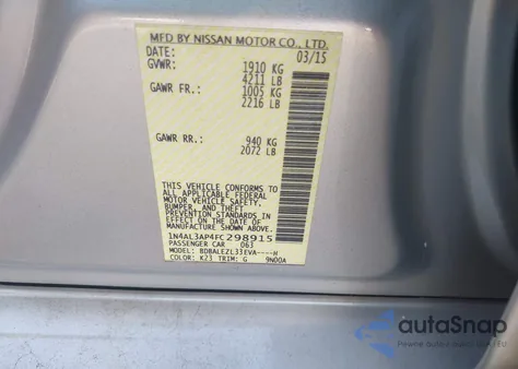 2015 Nissan Altima 2.5 S from USA, damaged, VIN 1N4AL3AP4FC298915